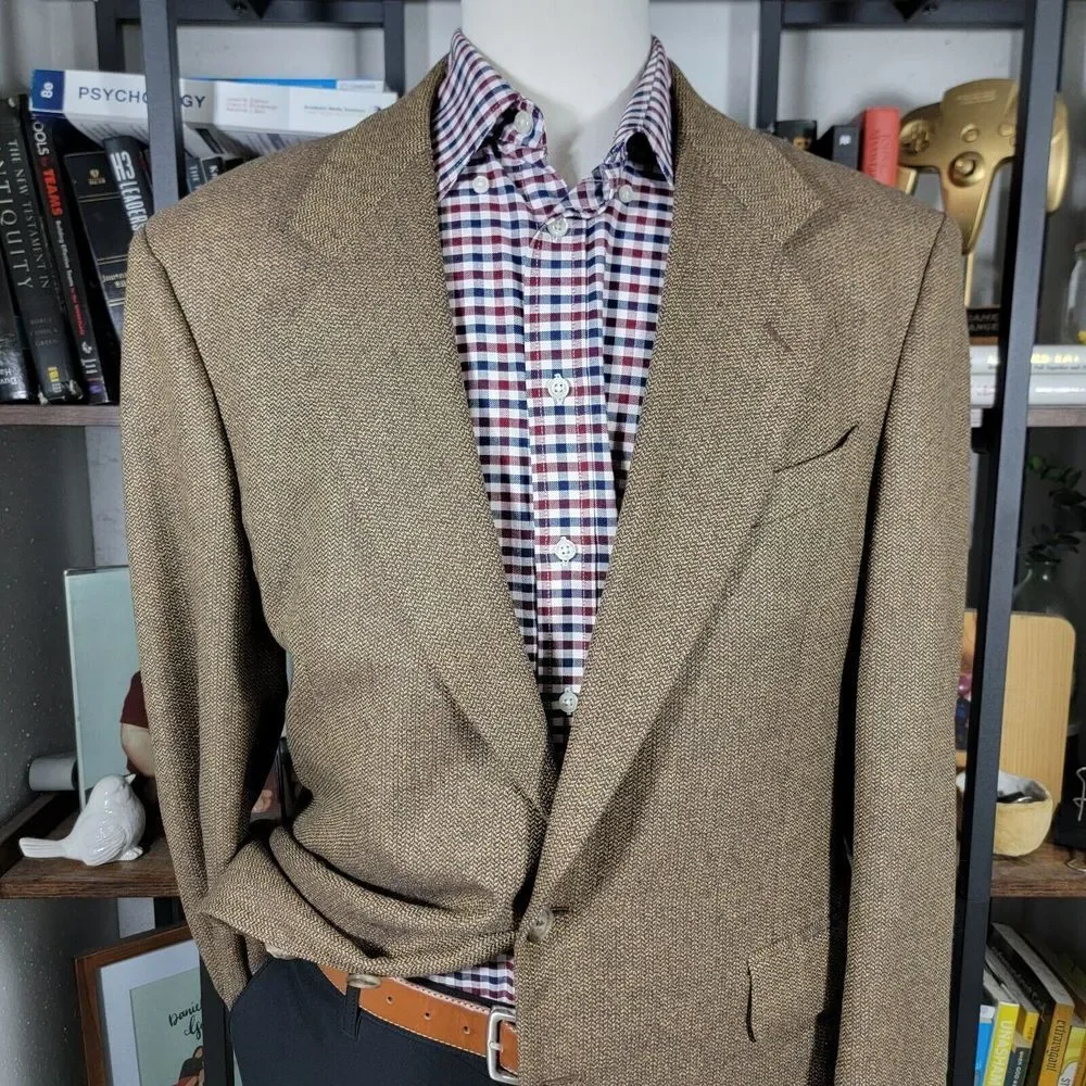 VTG Deans Gate Men's Sport Coat Blazer Two Button Brown‎ Herringbone 42R